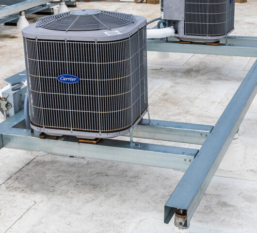 DryStand system supporting HVAC on commercial rooftop