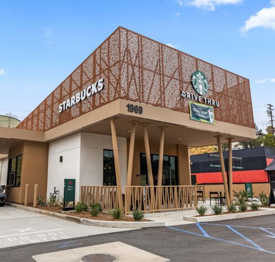 Decorative metal equipment screen on Starbucks